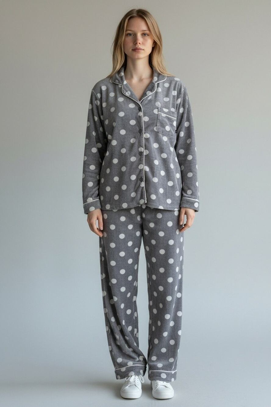 XXL Simply Vera Wang 2 Piece Gray & White Dot Velour Pajamas